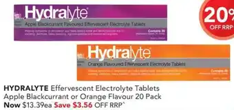 Amcal Pharmacies HYDRALYTE Effervescent Electrolyte Tablets Apple Blackcurrant or Orange Flavour 20 Pack offer
