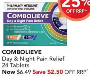 Amcal Pharmacies COMBOLIEVE Day & Night Pain Relief 24 Tablets offer