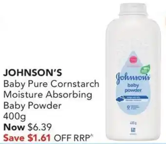 JOHNSON'S Baby Pure Cornstarch Moisture Absorbing Baby Powder 400g