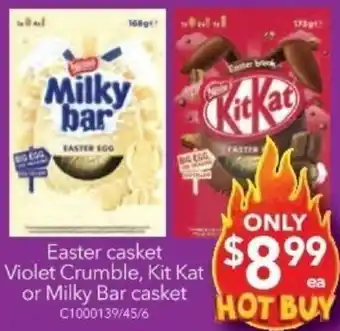 Cheap as Chips Easter casket Violet Crumble, Kit Kat or Milky Bar casket offer