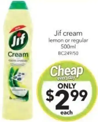 Cheap as Chips Jif cream lemon or regular 500ml offer