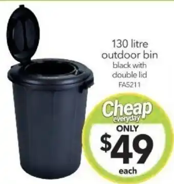 Cheap as Chips 130 litre outdoor bin black with double lid offer