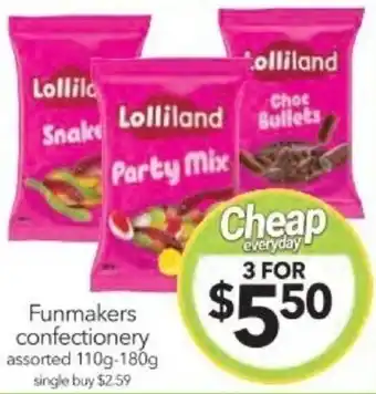 Cheap as Chips Funmakers confectionery assorted 110g-180g offer