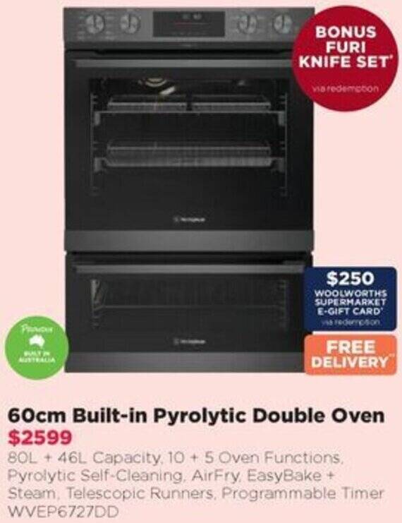 60cm Builtin Pyrolytic Double Oven offer at Bing Lee