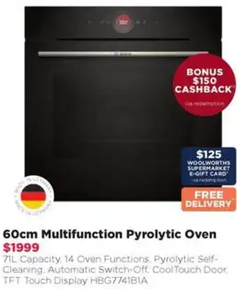 Bing Lee 60cm Multifunction Pyrolytic Oven offer