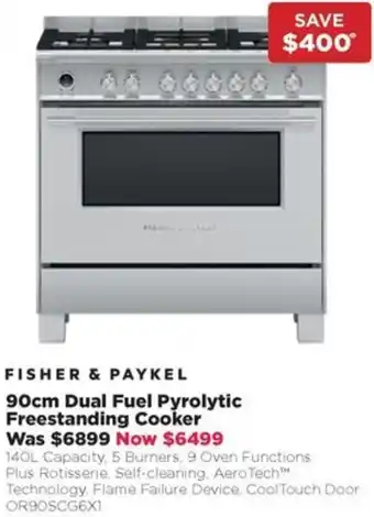 Bing Lee 90cm Dual Fuel Pyrolytic Freestanding Cooker offer