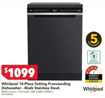 Harvey Norman Whirlpool 14-Place Setting Freestanding Dishwasher- Black Stainless Steel offer