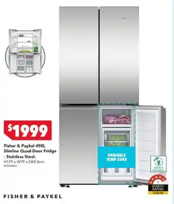 Harvey Norman Fisher & Paykel 498L Slimline Quad-Door Fridge Stainless Steel offer