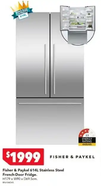 Harvey Norman Fisher & Paykel 614L Stainless Steel French Door Fridge offer