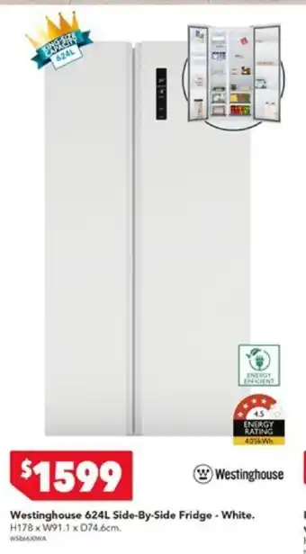 Harvey Norman Westinghouse 624L Side By Side Fridge White offer