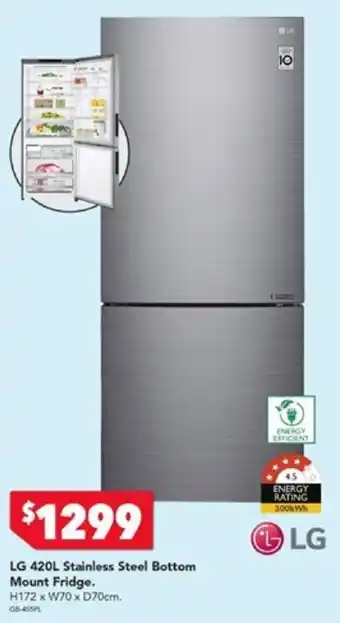 Harvey Norman LG 420L Stainless Steel Bottom Mount Fridge offer