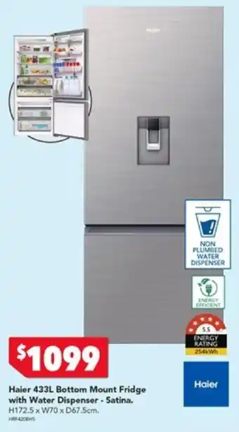 Harvey Norman Haier 433L Bottom Mount Fridge with Water Dispenser Satina offer