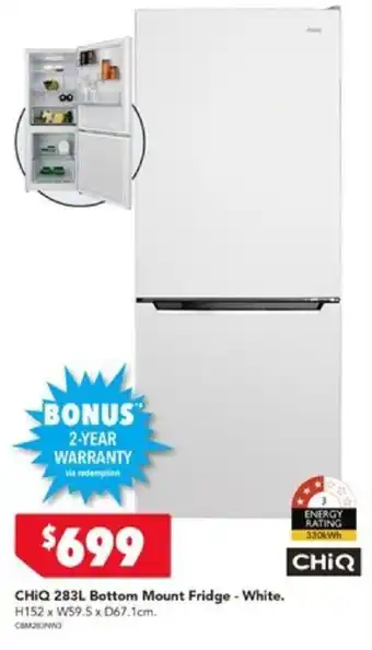 Harvey Norman CHiQ 283L Bottom Mount Fridge White offer