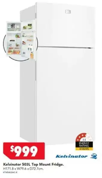 Harvey Norman Kelvinator 503L Top Mount Fridge offer