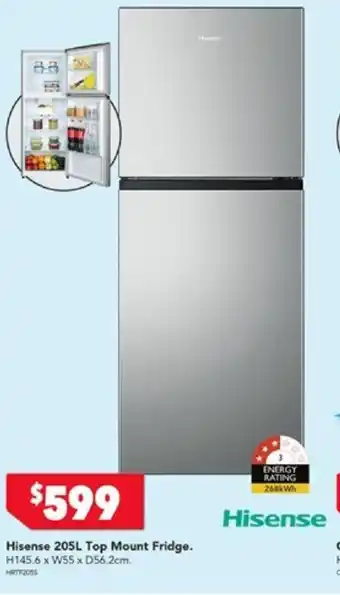 Harvey Norman Hisense 205L Top Mount Fridge offer
