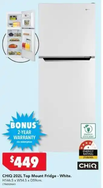 Harvey Norman CHiQ 202L Top Mount Fridge White offer