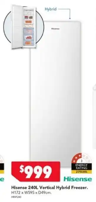 Harvey Norman Hisense 240L Vertical Hybrid Freezer offer