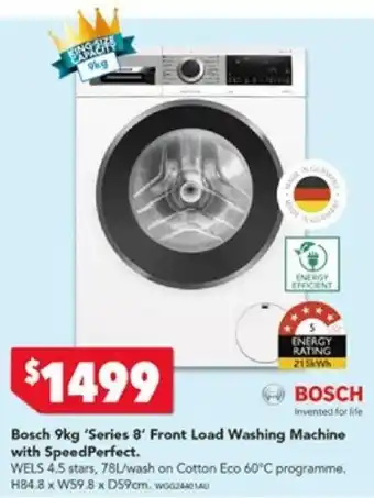 Harvey Norman Bosch 9kg 'Series 8' Front Load Washing Machine with SpeedPerfect offer