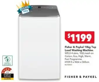 Harvey Norman Fisher & Paykel 10kg Top Load Washing Machine offer