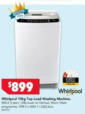Harvey Norman Whirlpool 10kg Top Load Washing Machine offer