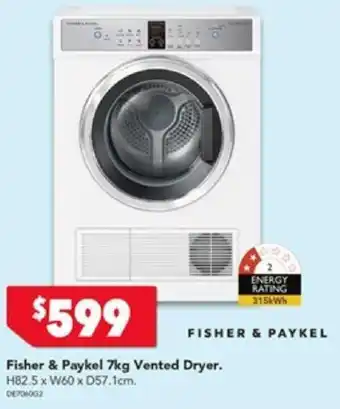 Harvey Norman Fisher & Paykel 7kg Vented Dryer offer