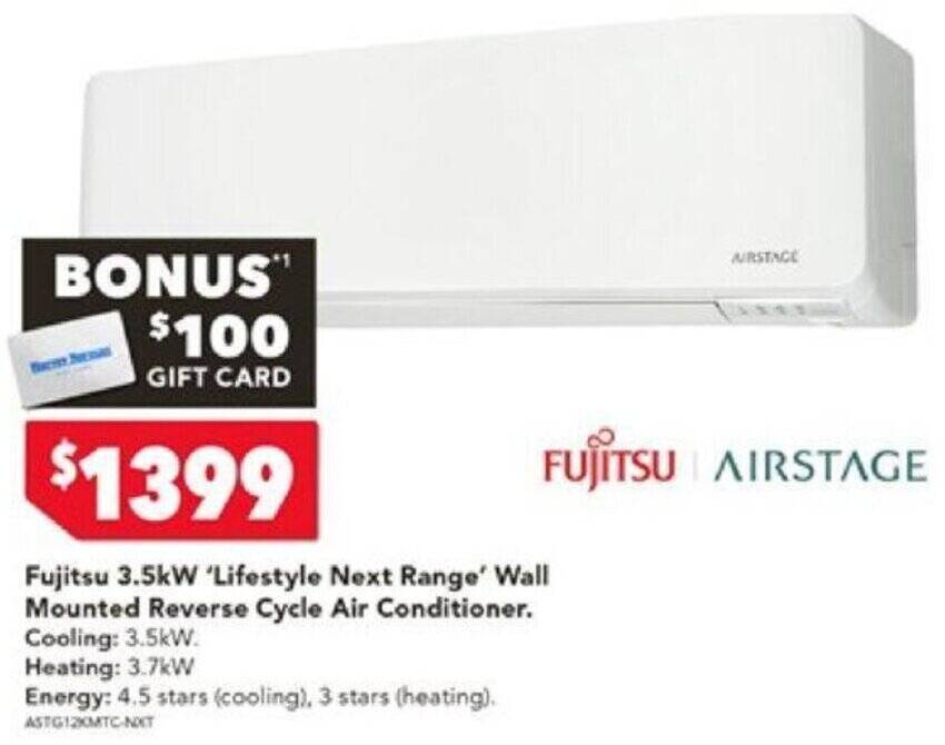 Fujitsu 3.5kW 'Lifestyle Next Range' wall Mounted Reverse Cycle Air