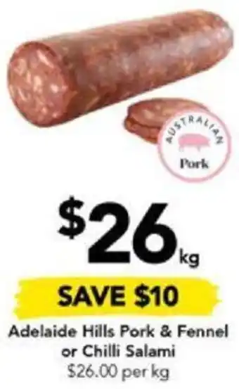 Drakes Adelaide Hills Pork & Fennel or Chilli Salami offer