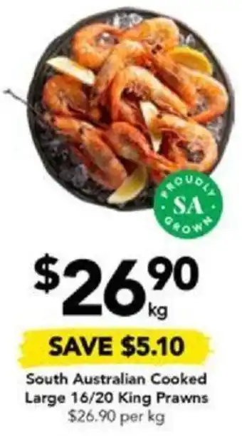 Drakes South Australian Cooked Large 16/20 King Prawns offer