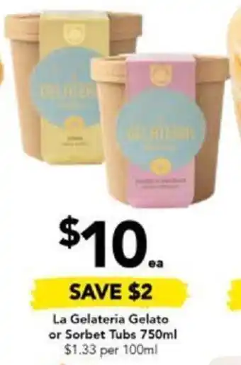 Drakes La Gelateria Gelato or Sorbet Tubs 750ml offer