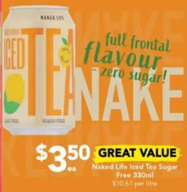 Naked Life Iced Tea Sugar Free 330ml offer at Drakes