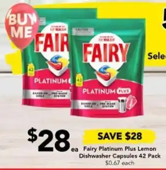 Drakes Fairy Platinum Plus Lemon Dishwasher Capsules 42 Pack offer