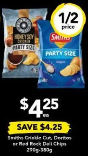 Drakes Smiths Crinkle Cut, Doritos or Red Rock Deli Chips 290g-380g offer