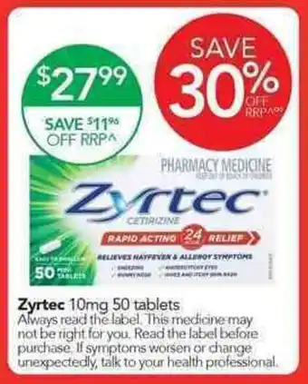 Terry White Zyrtec 100mg 50 Tablets offer
