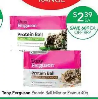 Terry White Tony Ferguson Protein Ball Mint or Peanut 40g offer
