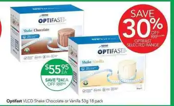 Terry White Optifast VLCD Shake Chocolate or Vanilla 53g 18 Pack offer