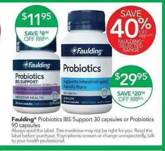 Terry White Faulding Probiotics IBS Support 30 Capsules or Probiotics 90 capsules offer