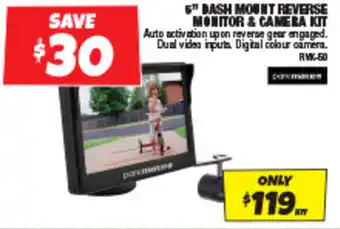 Autobarn 5" DASH MOUNT REVERSE MONITOR & CAMERA KIT offer