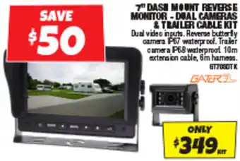 Autobarn 7" DASH MOUNT REVERSE MONITOR - DUAL CAMERAS & TRAILER CABLE KIT offer