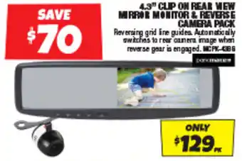 Autobarn 4.3" CLIP ON REAR VIEW MIRROR MONITOR & REVERSE CAMERA PACK offer