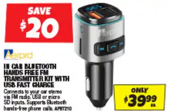 Autobarn IN CAR BLUETOOTH HANDS FREE FM TRANSMITTER KIT WITH USB FAST CHARGE offer