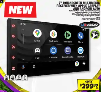 Autobarn 7" TOUCHSCREEN MULTIMEDIA RECEIVER WITH APPLE CARPLAY AND ANDROID AUTO offer