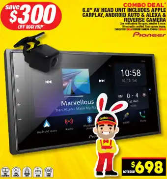 Autopro COMBO DEAL 6.8" AV HEAD UNIT INCLUDES APPLE CARPLAY, ANDROID AUTO & ALEXA & REVERSE CAMERA offer