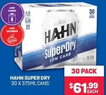 Bottlemart HAHN SUPER DRY 30 X 375ML CANS offer
