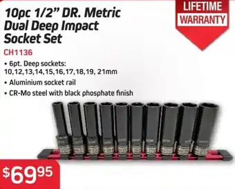 Burson Auto Parts 10pc 1/2" DR. Metric Dual Deep Impact Socket Set offer