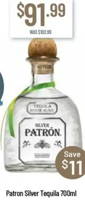 Chambers Cellars Patron Silver Tequila 700ml offer