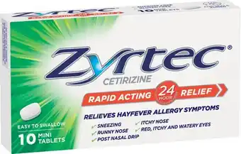 Zyrtec Cetirizine Rapid Acting Relief Mini Tablets 10 Pack