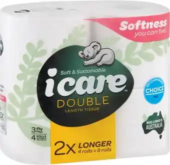 IGA icare Double Length Toilet Tissue 3 Ply 4 Pack offer