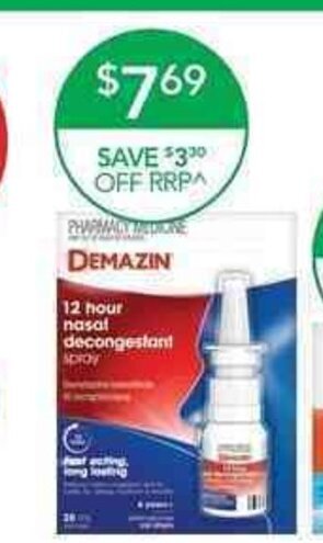 Terry White Demazin 12 Hour Decongestant Nasal Spray 20ml offer