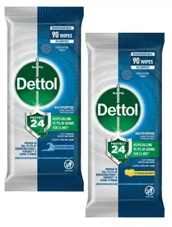 Coles Dettol Protect 24 Hour Multipurpose Wipes 90 Pack offer