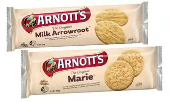 Coles Arnott's Marie or Milk Arrowroot Biscuits 250g offer